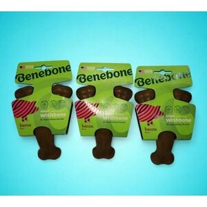 Set of 3 Benebone Wishbone Durable Dog Chew Toys, Real Bacon, Small 15-30 lbs